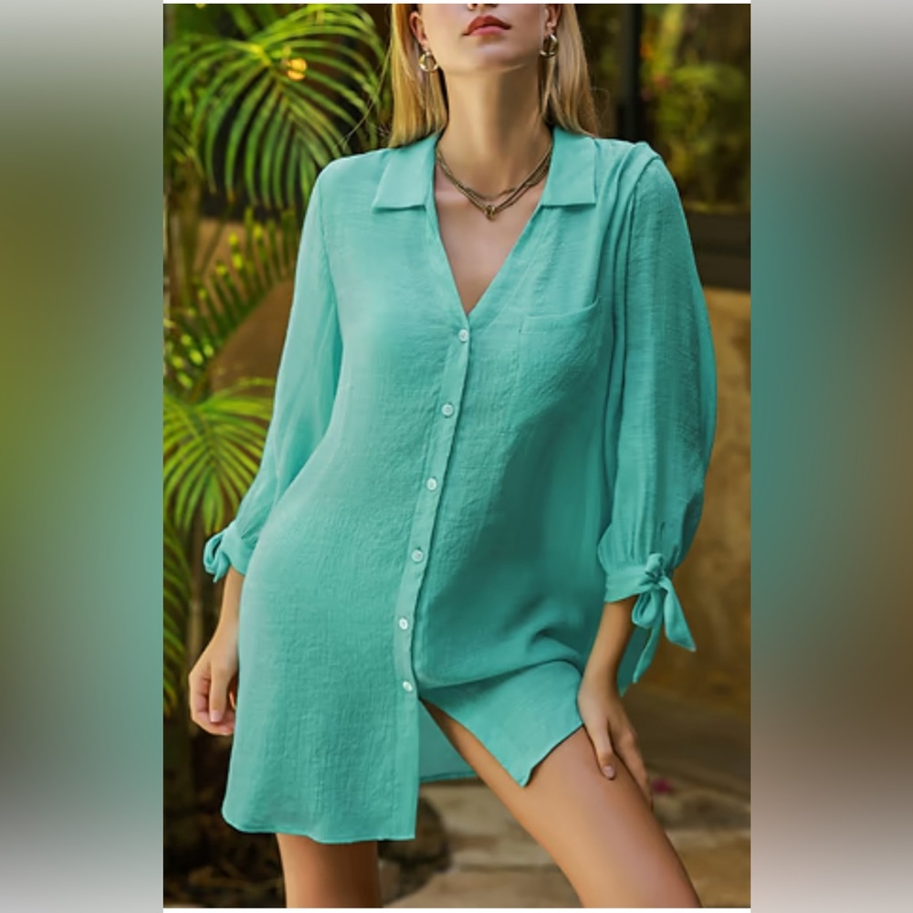 CUPSHE Teal Button-Up Coverup NWOT
